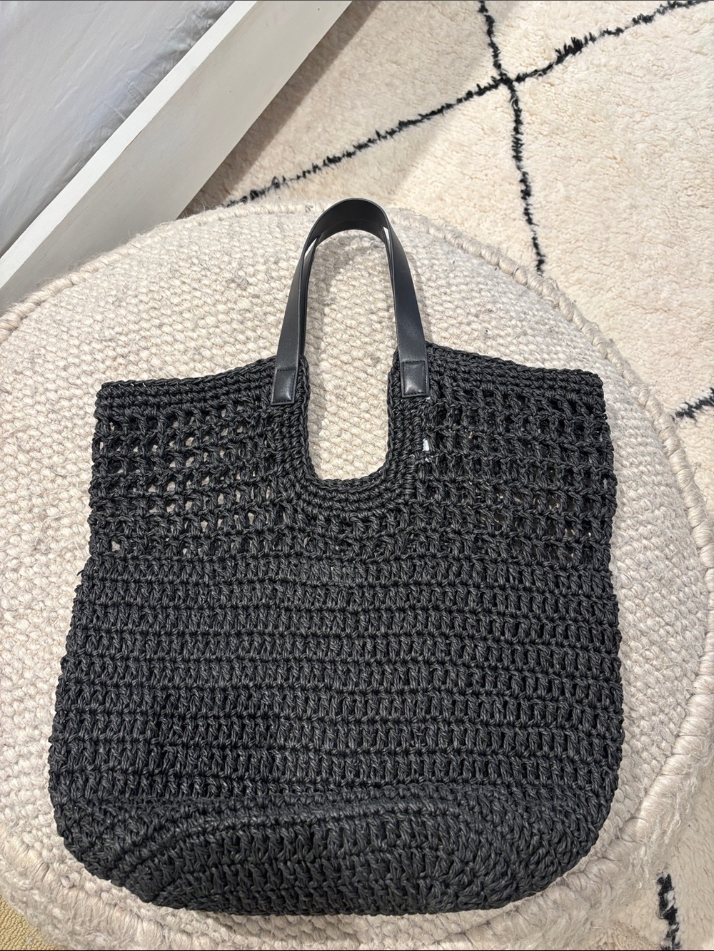 Banana Republic Black Crochet Shoulder Tote with Leather Handles